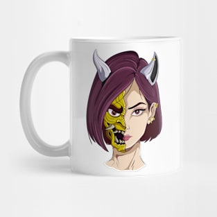 The Oni Masked Beauty 3 - Japanese vector art - Mug